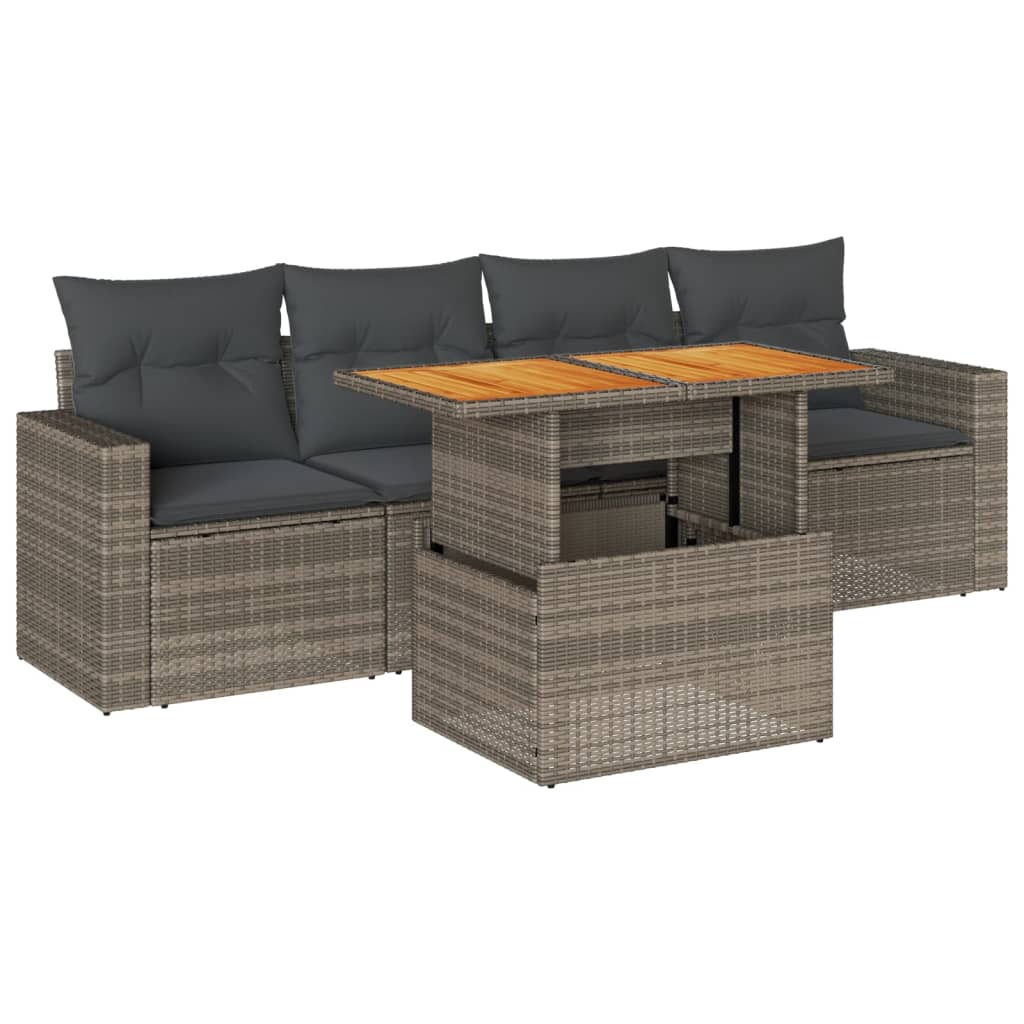 5-delige Loungeset met kussens poly rattan grijs is nu te koop bij PeponiXL, paradijselijk wonen!