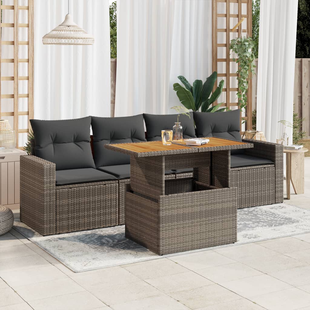 5-delige Loungeset met kussens poly rattan grijs is nu te koop bij PeponiXL, paradijselijk wonen!