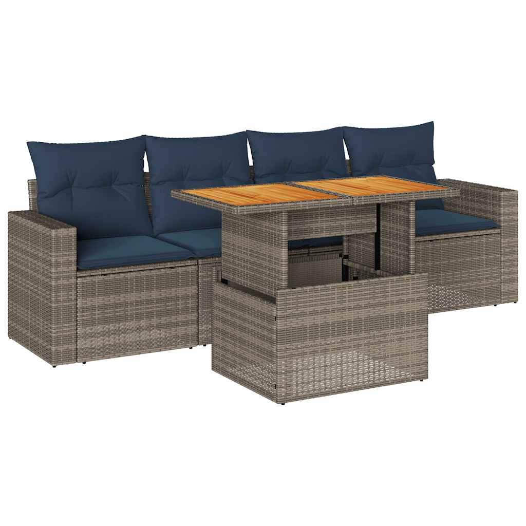5-delige Loungeset met kussens poly rattan grijs is nu te koop bij PeponiXL, paradijselijk wonen!