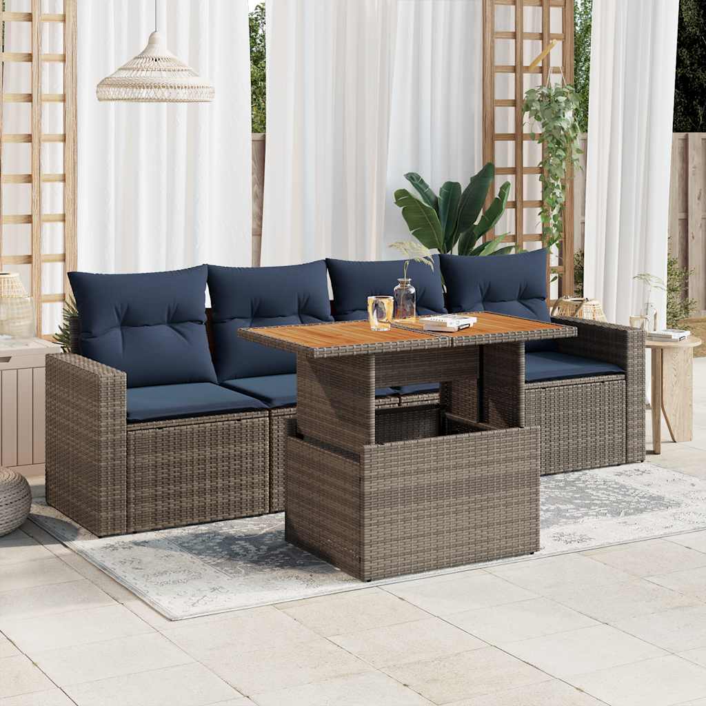 5-delige Loungeset met kussens poly rattan grijs is nu te koop bij PeponiXL, paradijselijk wonen!