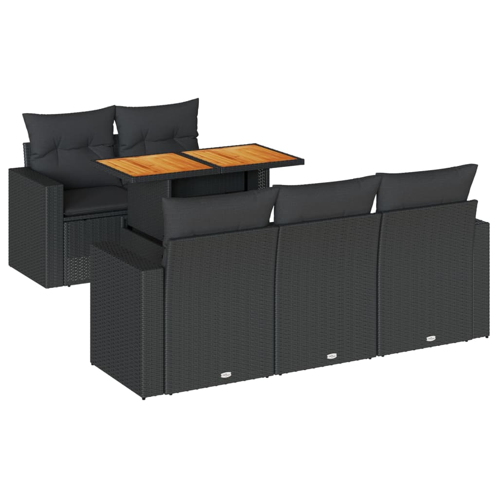6-delige Loungeset met kussens poly rattan zwart is nu te koop bij PeponiXL, paradijselijk wonen!