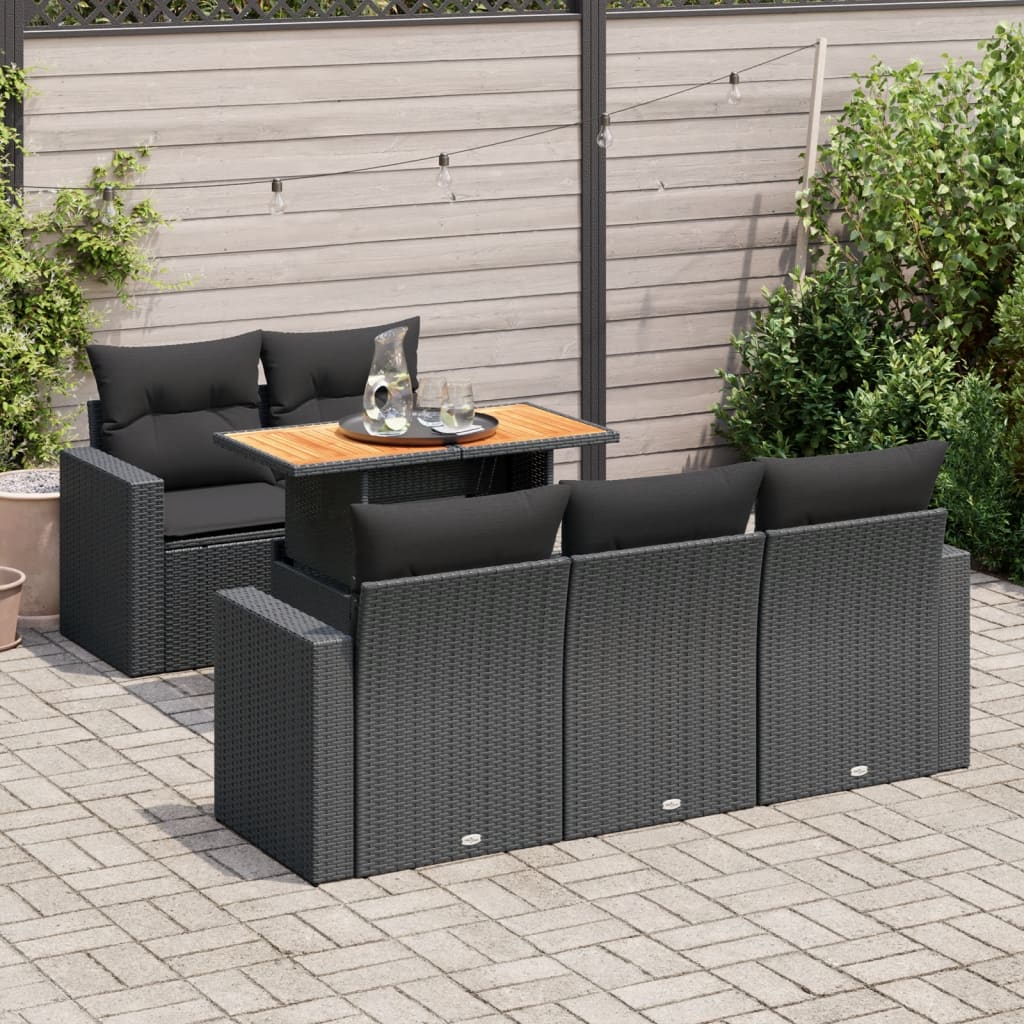6-delige Loungeset met kussens poly rattan zwart is nu te koop bij PeponiXL, paradijselijk wonen!