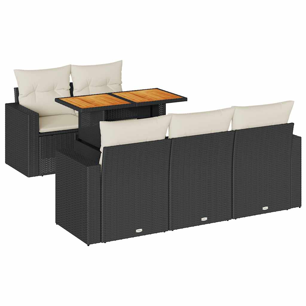 6-delige Loungeset met kussens poly rattan zwart is nu te koop bij PeponiXL, paradijselijk wonen!