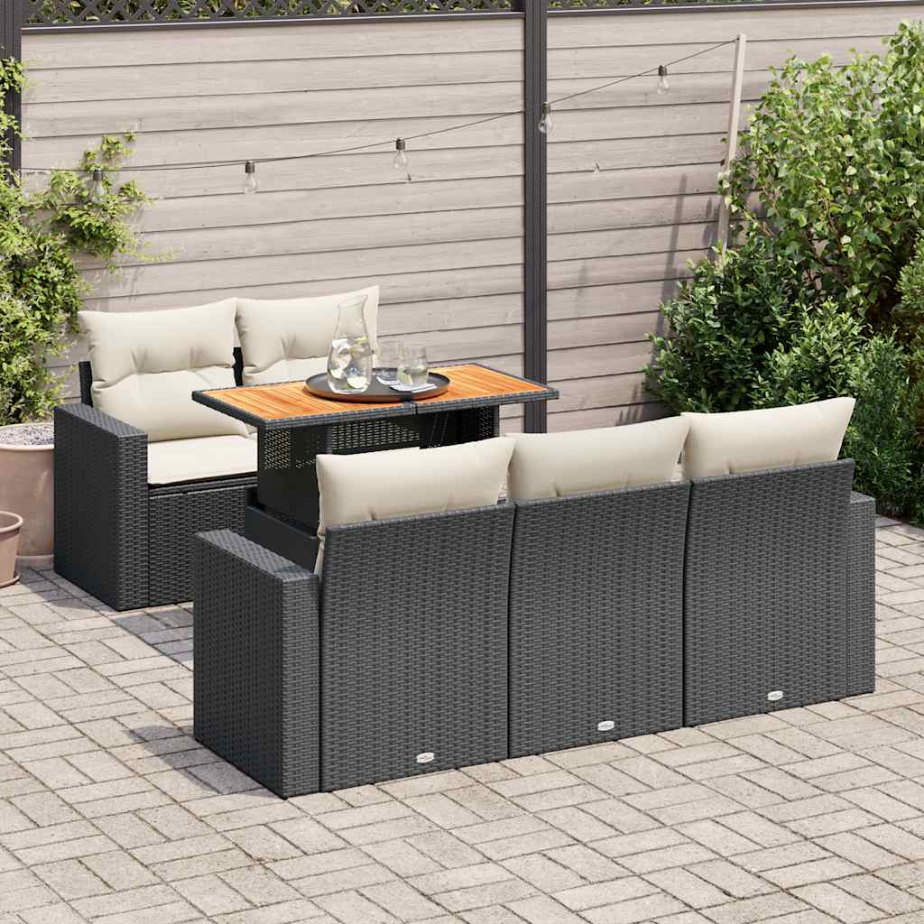 6-delige Loungeset met kussens poly rattan zwart is nu te koop bij PeponiXL, paradijselijk wonen!