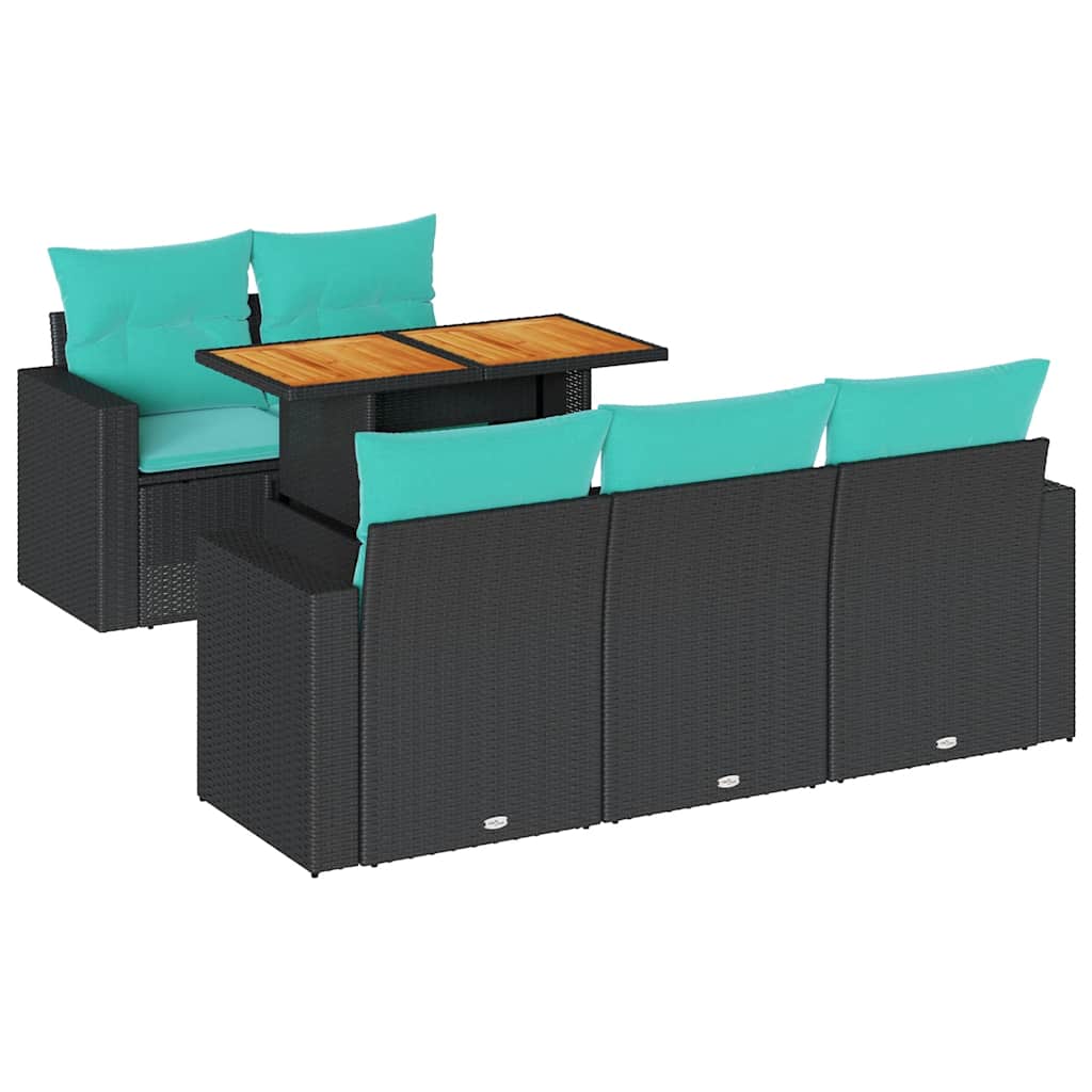 6-delige Loungeset met kussens poly rattan zwart is nu te koop bij PeponiXL, paradijselijk wonen!