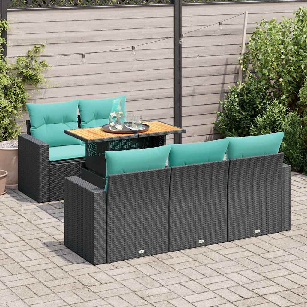 6-delige Loungeset met kussens poly rattan zwart is nu te koop bij PeponiXL, paradijselijk wonen!
