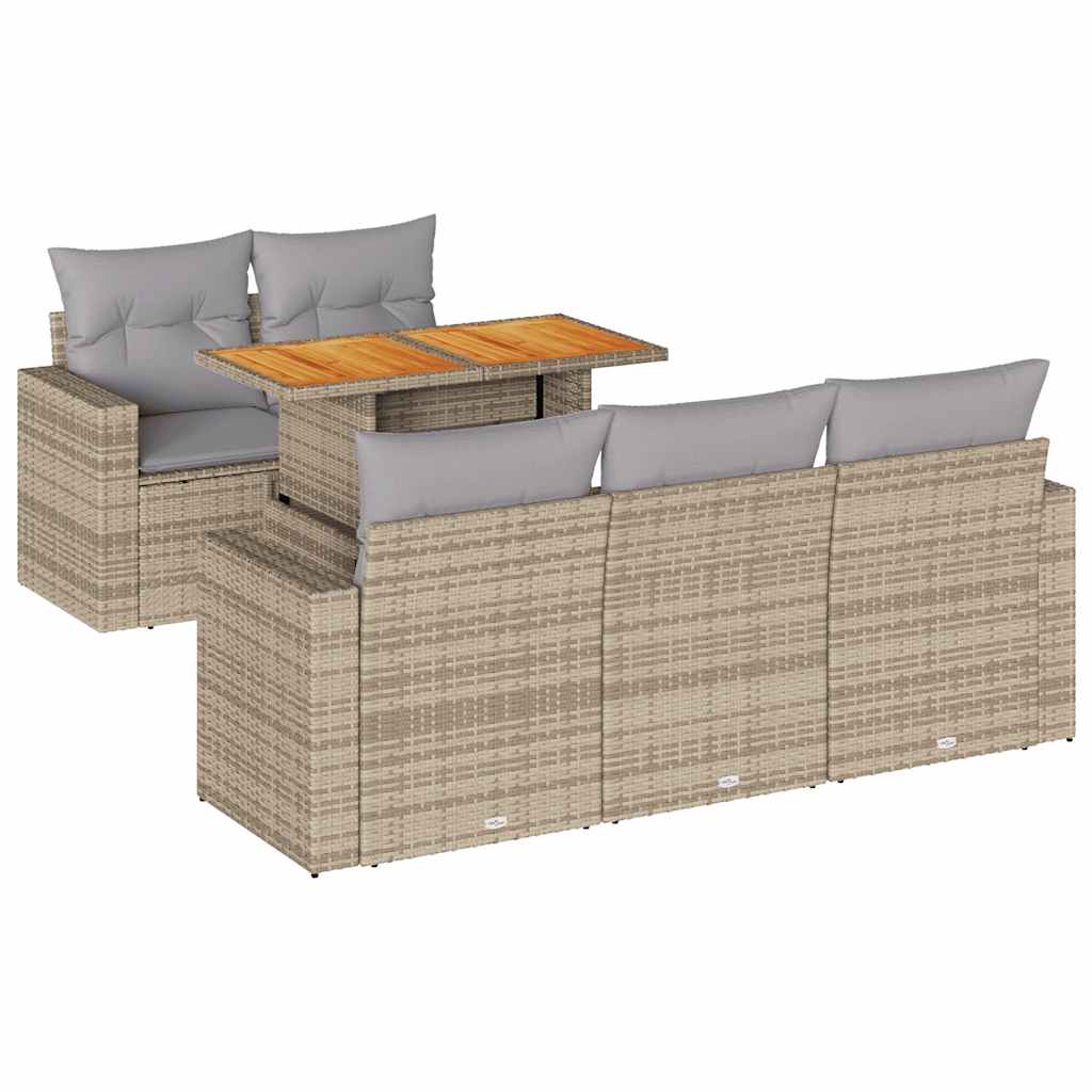 6-delige Loungeset met kussens poly rattan beige is nu te koop bij PeponiXL, paradijselijk wonen!