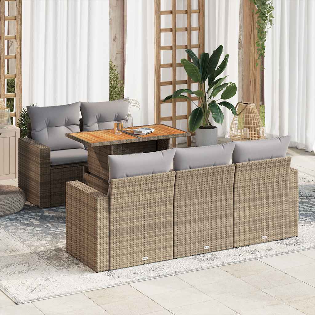 6-delige Loungeset met kussens poly rattan beige is nu te koop bij PeponiXL, paradijselijk wonen!
