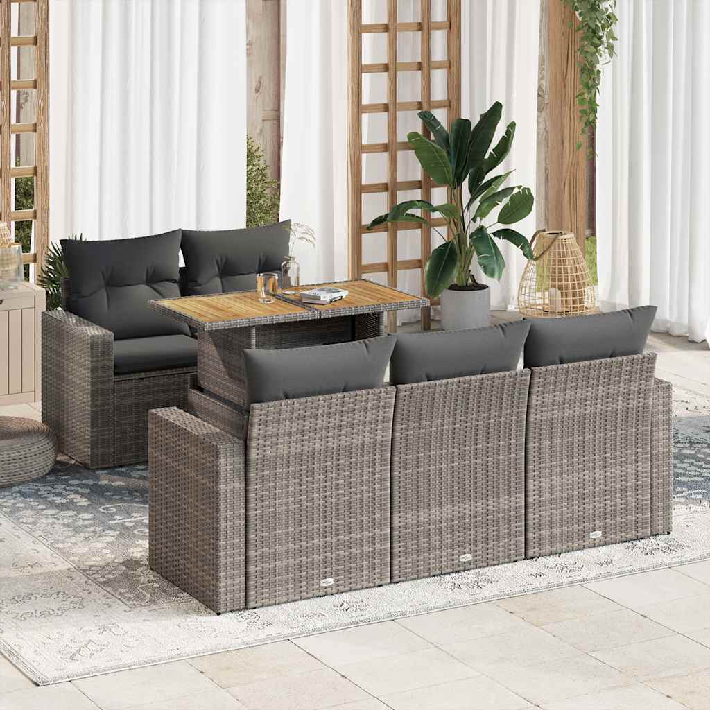 6-delige Loungeset met kussens poly rattan grijs is nu te koop bij PeponiXL, paradijselijk wonen!