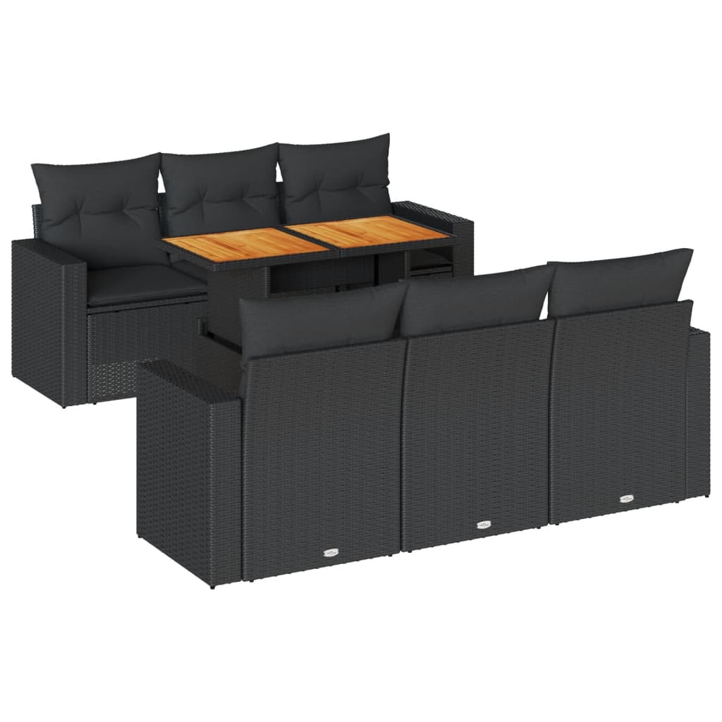 7-delige Loungeset met kussens poly rattan zwart is nu te koop bij PeponiXL, paradijselijk wonen!