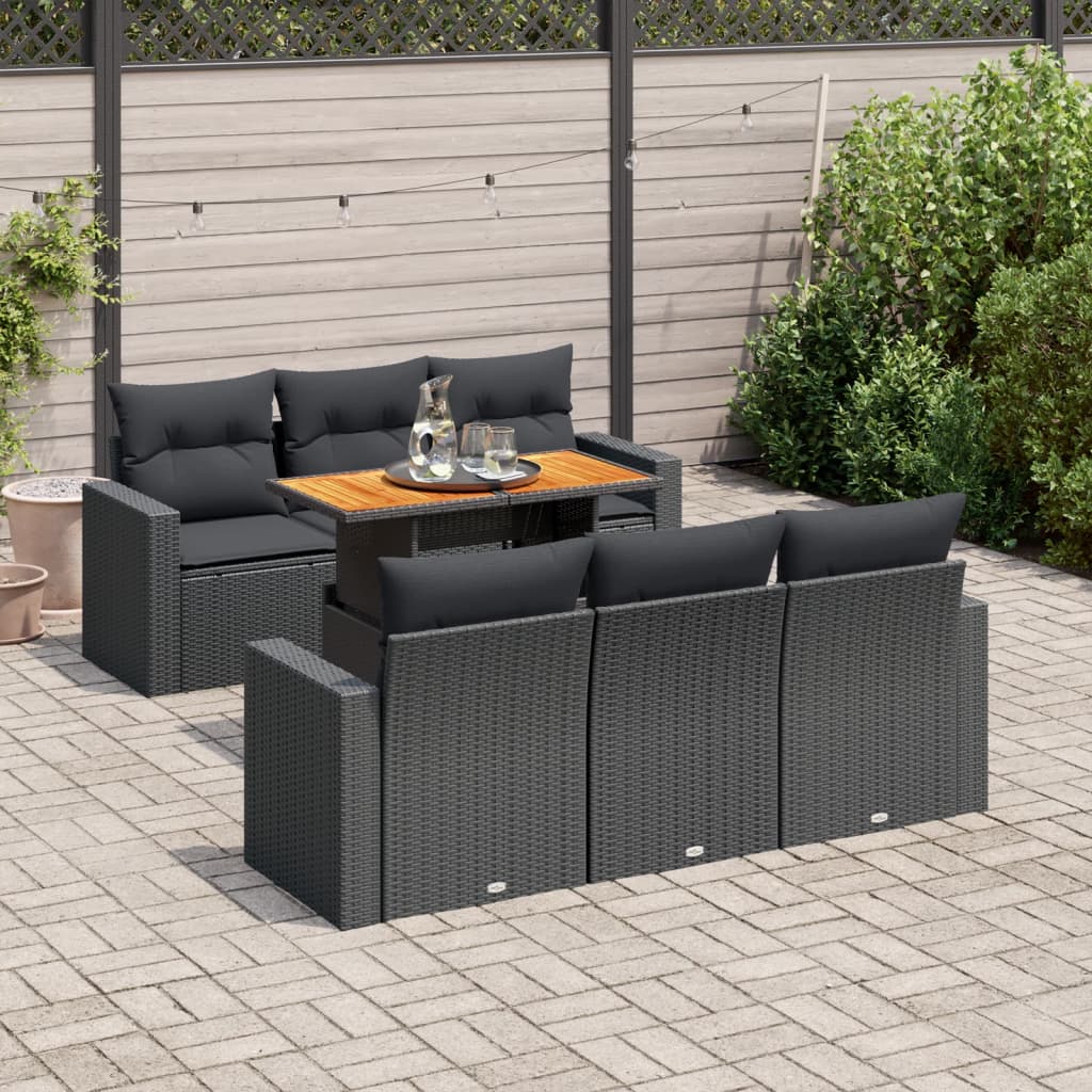 7-delige Loungeset met kussens poly rattan zwart is nu te koop bij PeponiXL, paradijselijk wonen!