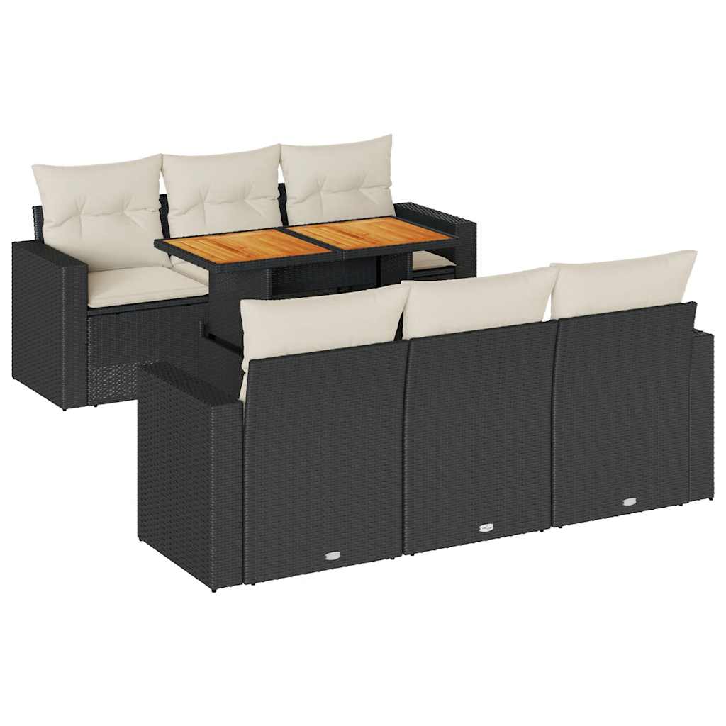 7-delige Loungeset met kussens poly rattan zwart is nu te koop bij PeponiXL, paradijselijk wonen!