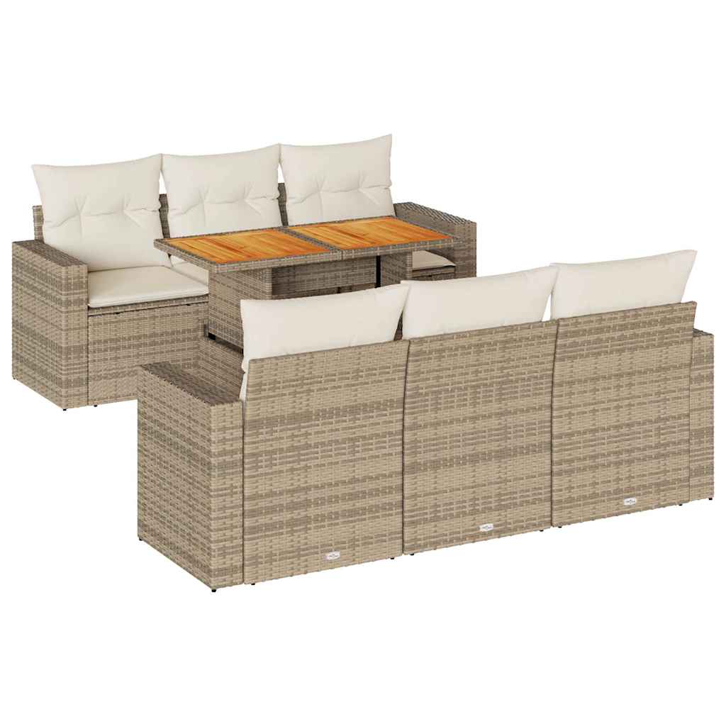 7-delige Loungeset met kussens poly rattan beige is nu te koop bij PeponiXL, paradijselijk wonen!