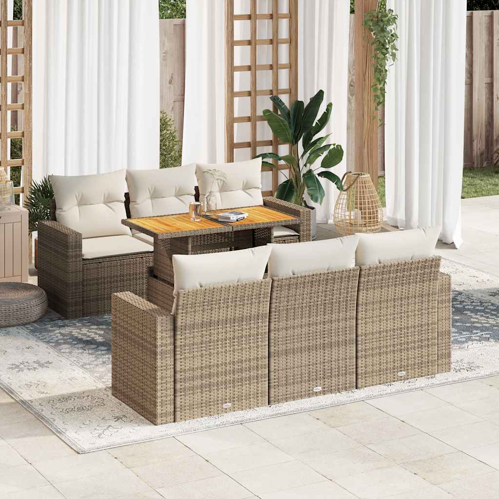 7-delige Loungeset met kussens poly rattan beige is nu te koop bij PeponiXL, paradijselijk wonen!