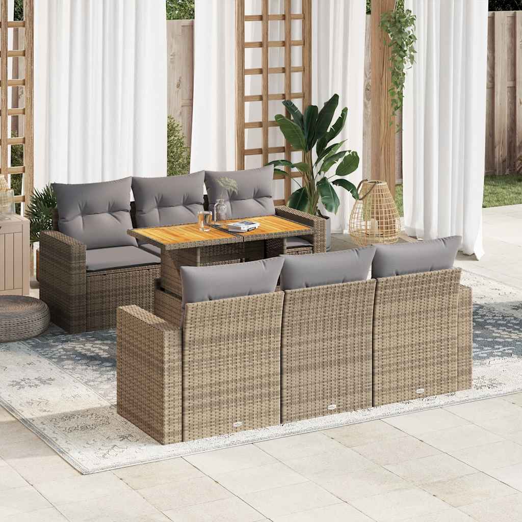 7-delige Loungeset met kussens poly rattan beige is nu te koop bij PeponiXL, paradijselijk wonen!