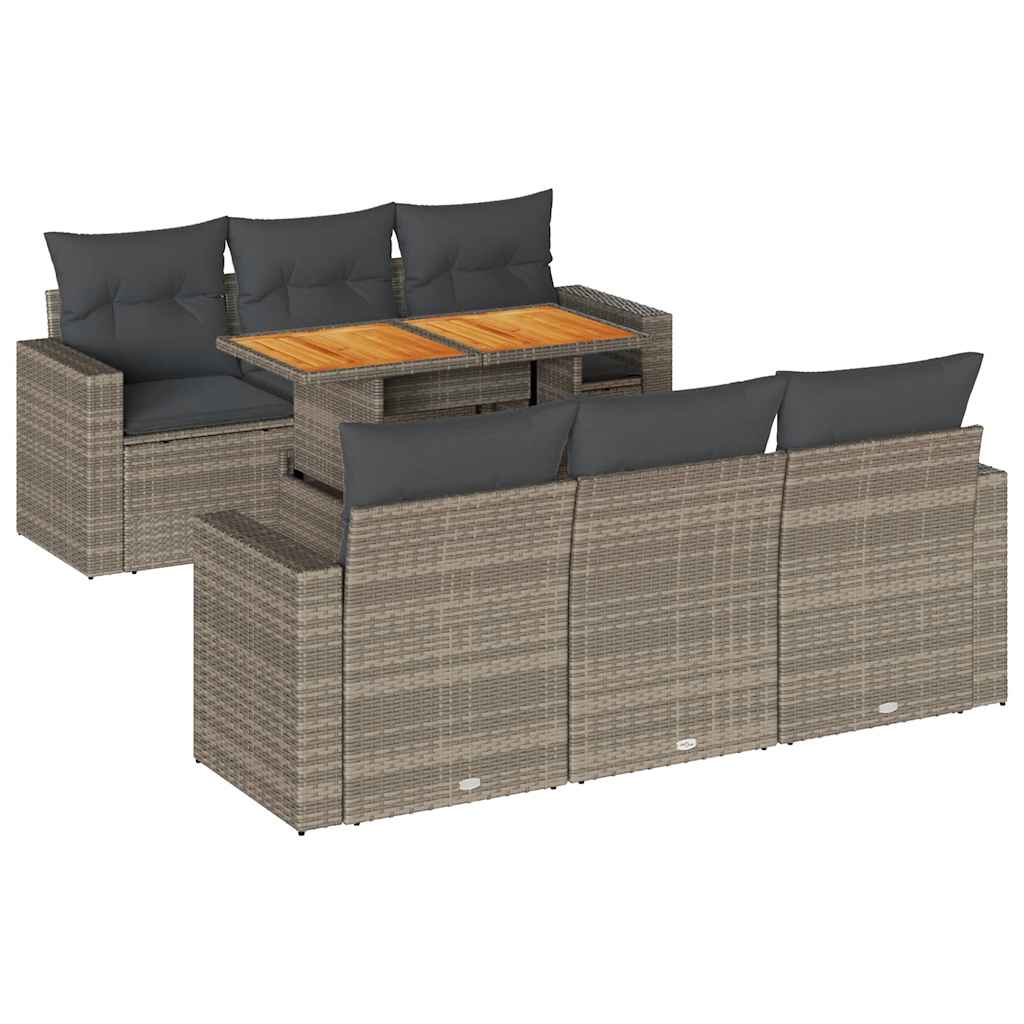 7-delige Loungeset met kussens poly rattan grijs is nu te koop bij PeponiXL, paradijselijk wonen!