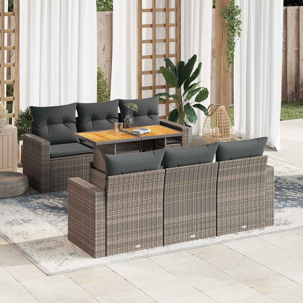 7-delige Loungeset met kussens poly rattan grijs is nu te koop bij PeponiXL, paradijselijk wonen!