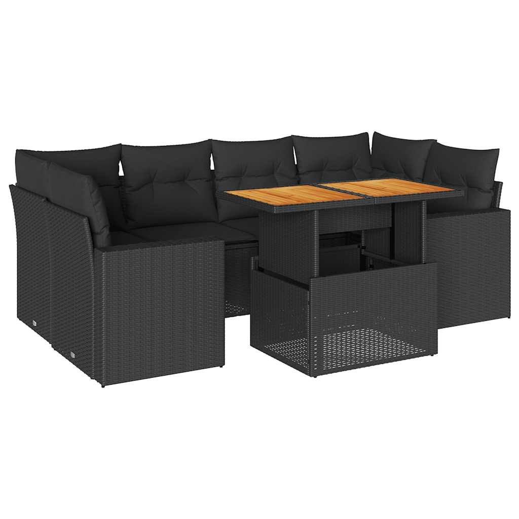 7-delige Loungeset met kussens poly rattan zwart is nu te koop bij PeponiXL, paradijselijk wonen!