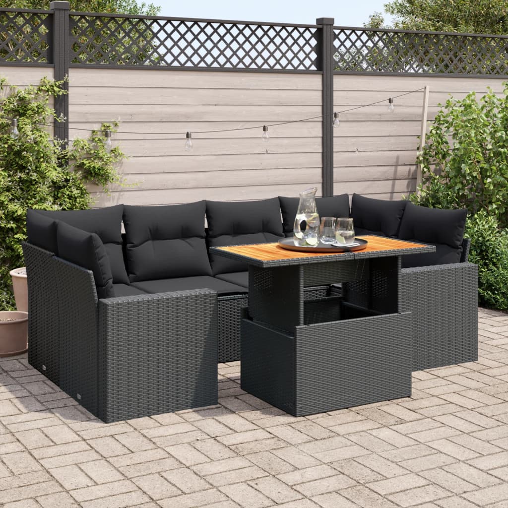 7-delige Loungeset met kussens poly rattan zwart is nu te koop bij PeponiXL, paradijselijk wonen!