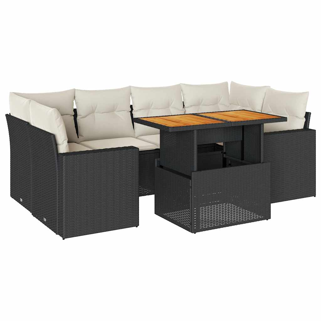 7-delige Loungeset met kussens poly rattan zwart is nu te koop bij PeponiXL, paradijselijk wonen!
