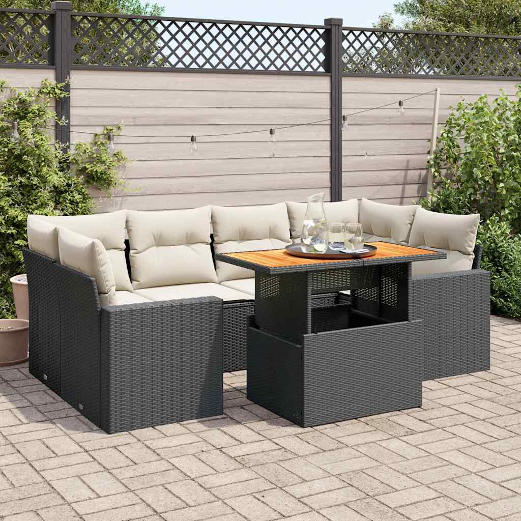 7-delige Loungeset met kussens poly rattan zwart is nu te koop bij PeponiXL, paradijselijk wonen!
