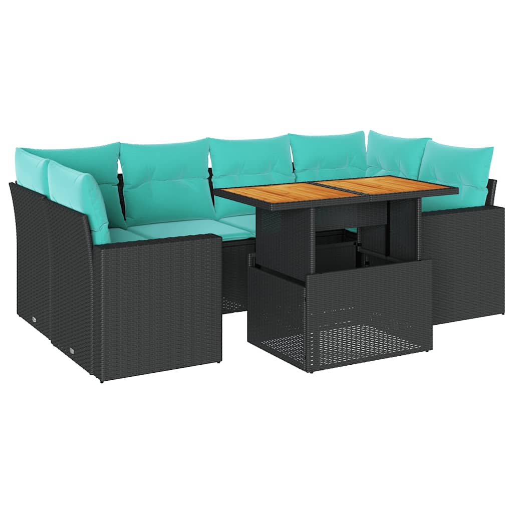 7-delige Loungeset met kussens poly rattan zwart is nu te koop bij PeponiXL, paradijselijk wonen!