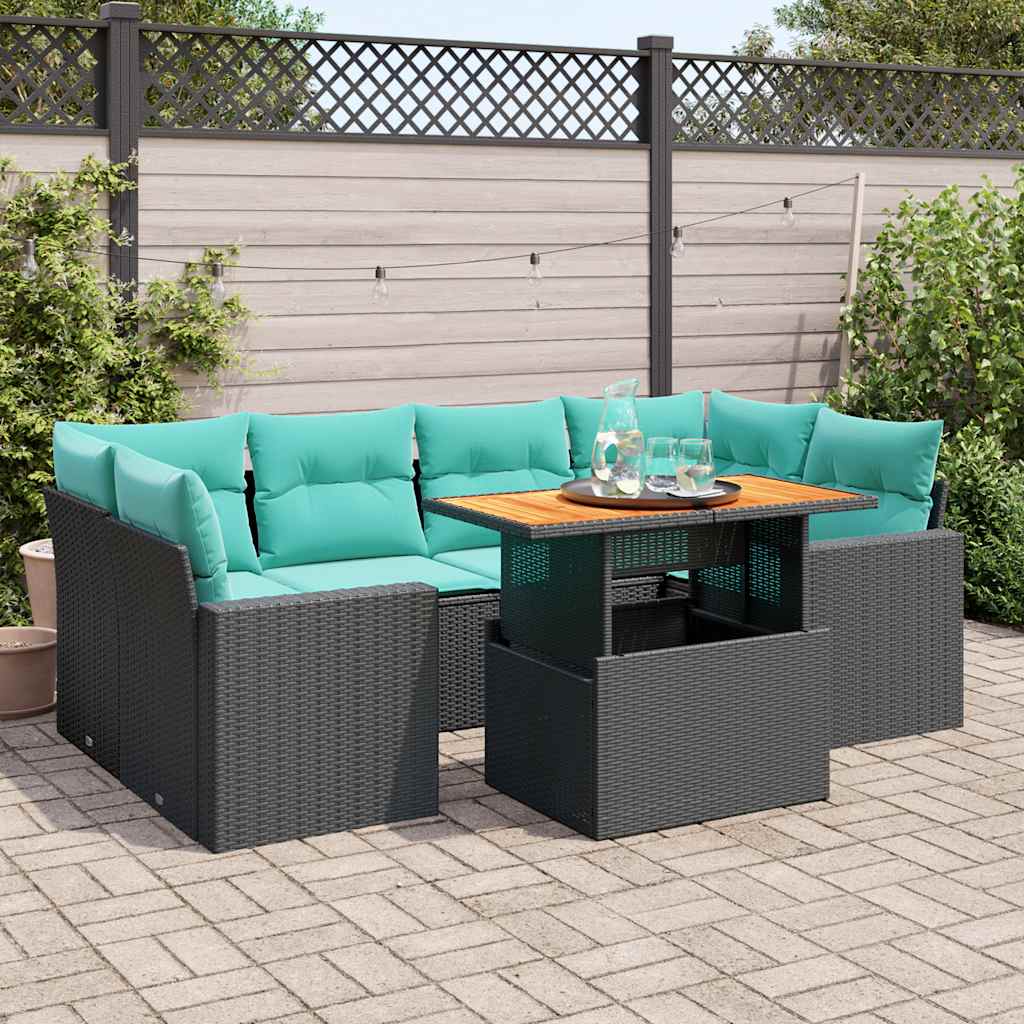 7-delige Loungeset met kussens poly rattan zwart is nu te koop bij PeponiXL, paradijselijk wonen!