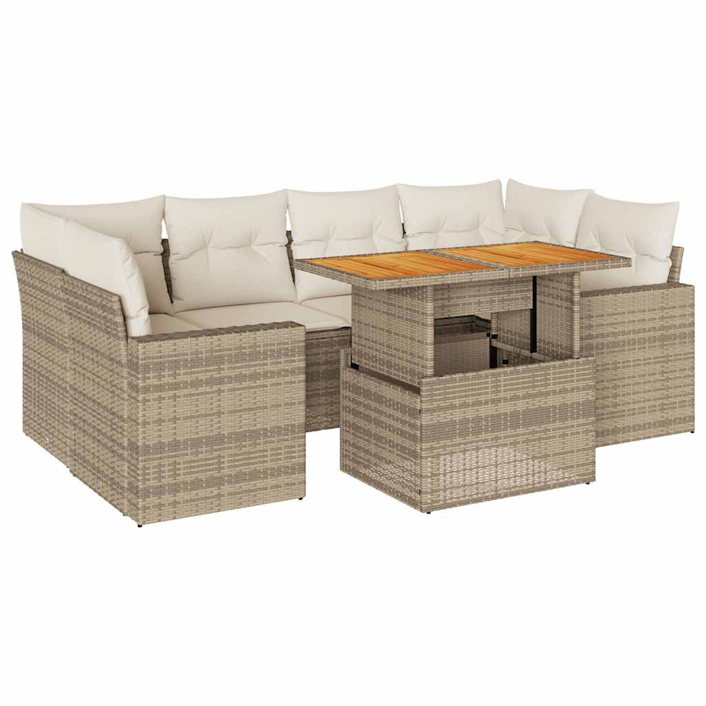 7-delige Loungeset met kussens poly rattan beige is nu te koop bij PeponiXL, paradijselijk wonen!