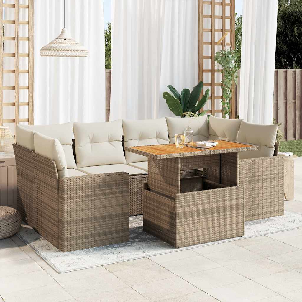 7-delige Loungeset met kussens poly rattan beige is nu te koop bij PeponiXL, paradijselijk wonen!