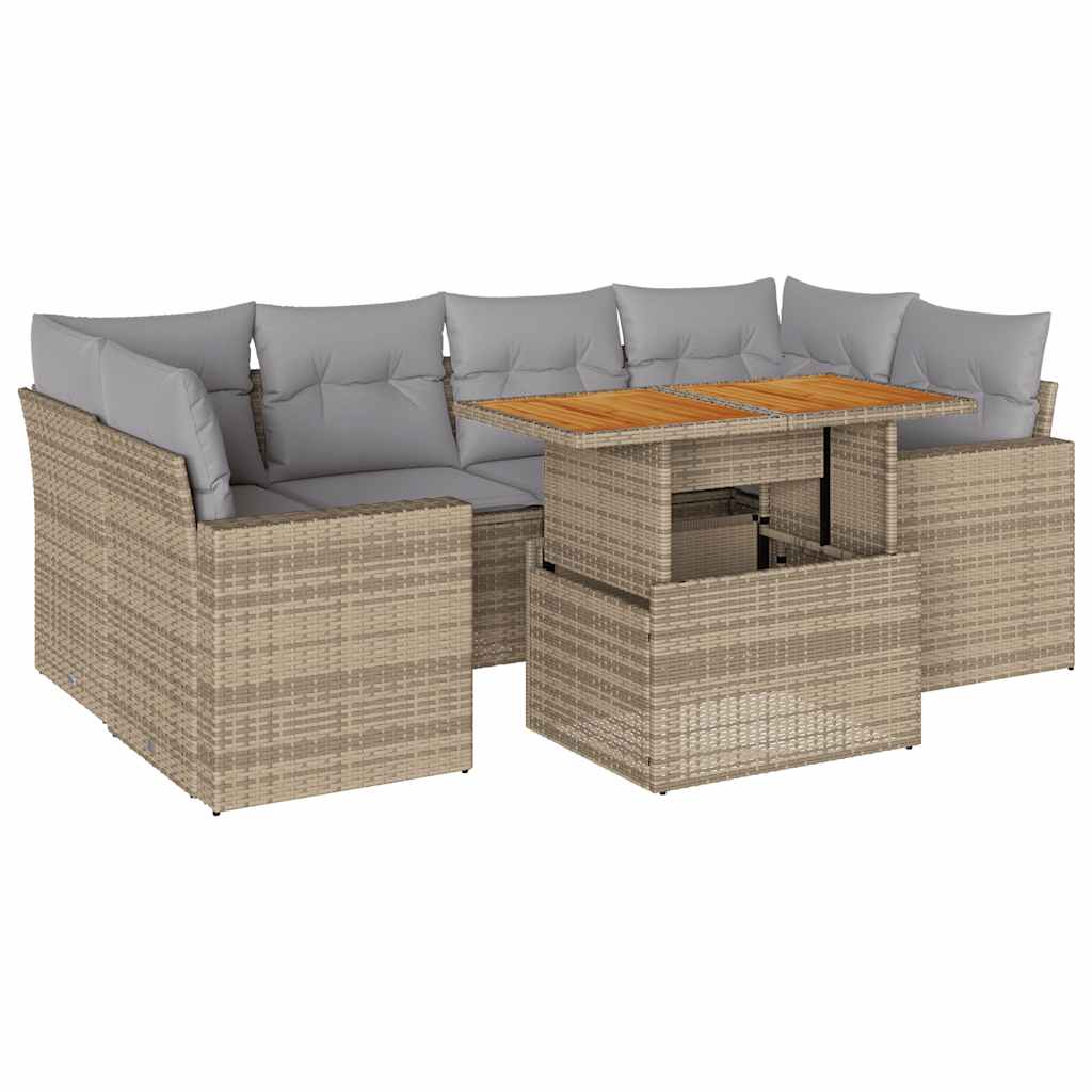 7-delige Loungeset met kussens poly rattan beige is nu te koop bij PeponiXL, paradijselijk wonen!