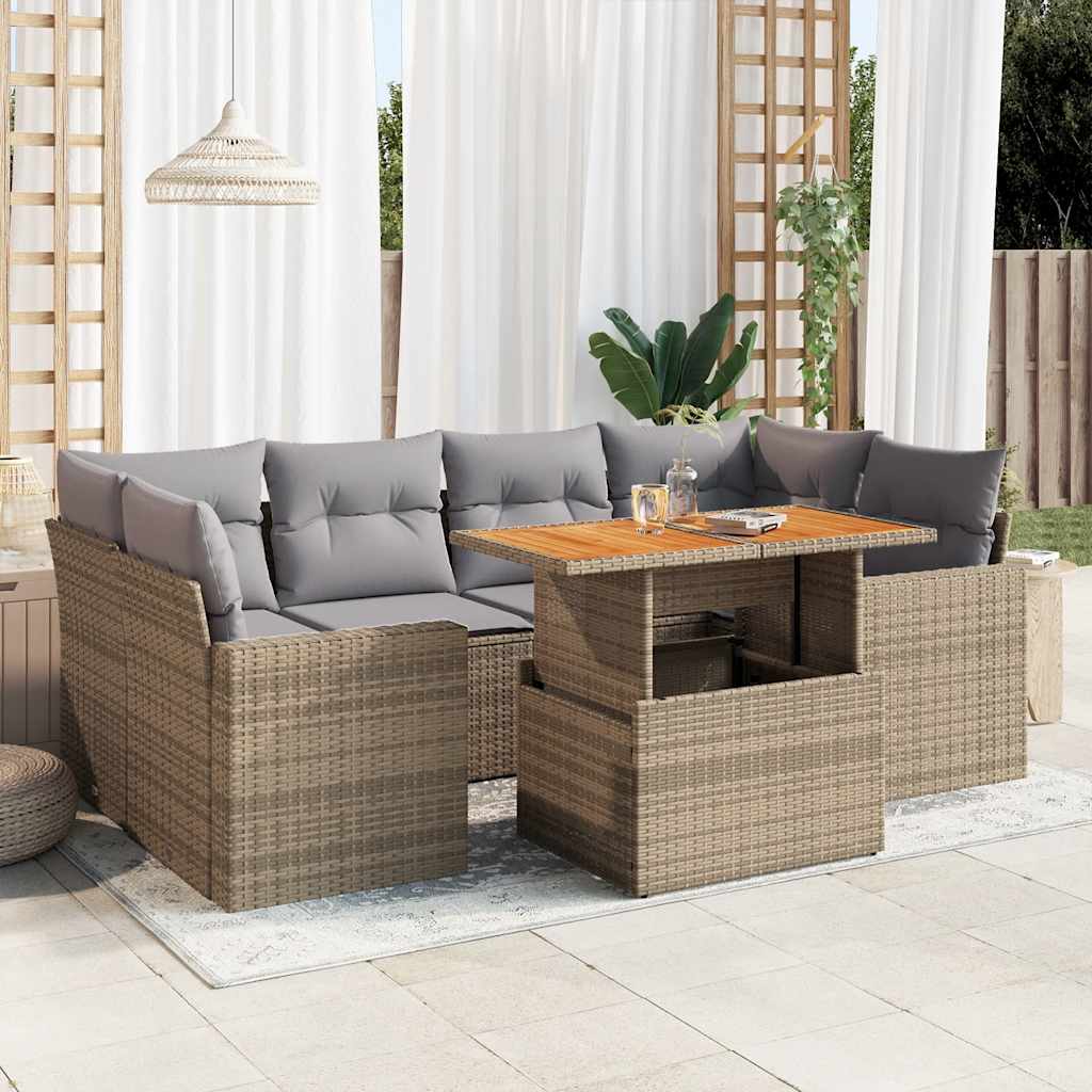 7-delige Loungeset met kussens poly rattan beige is nu te koop bij PeponiXL, paradijselijk wonen!