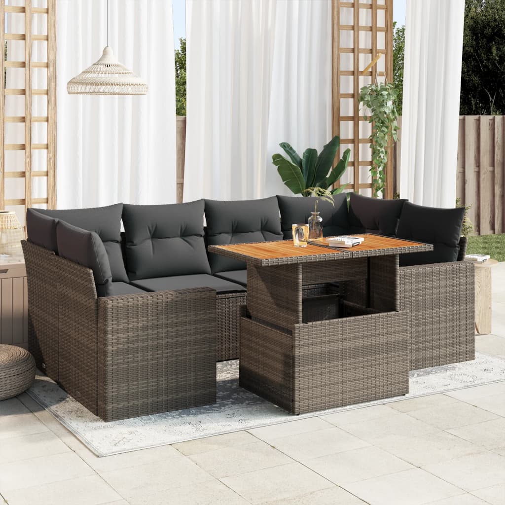 7-delige Loungeset met kussens poly rattan grijs is nu te koop bij PeponiXL, paradijselijk wonen!