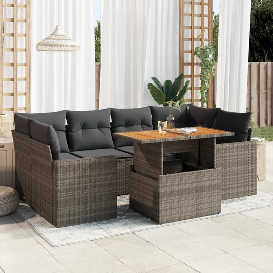 7-delige Loungeset met kussens poly rattan grijs is nu te koop bij PeponiXL, paradijselijk wonen!