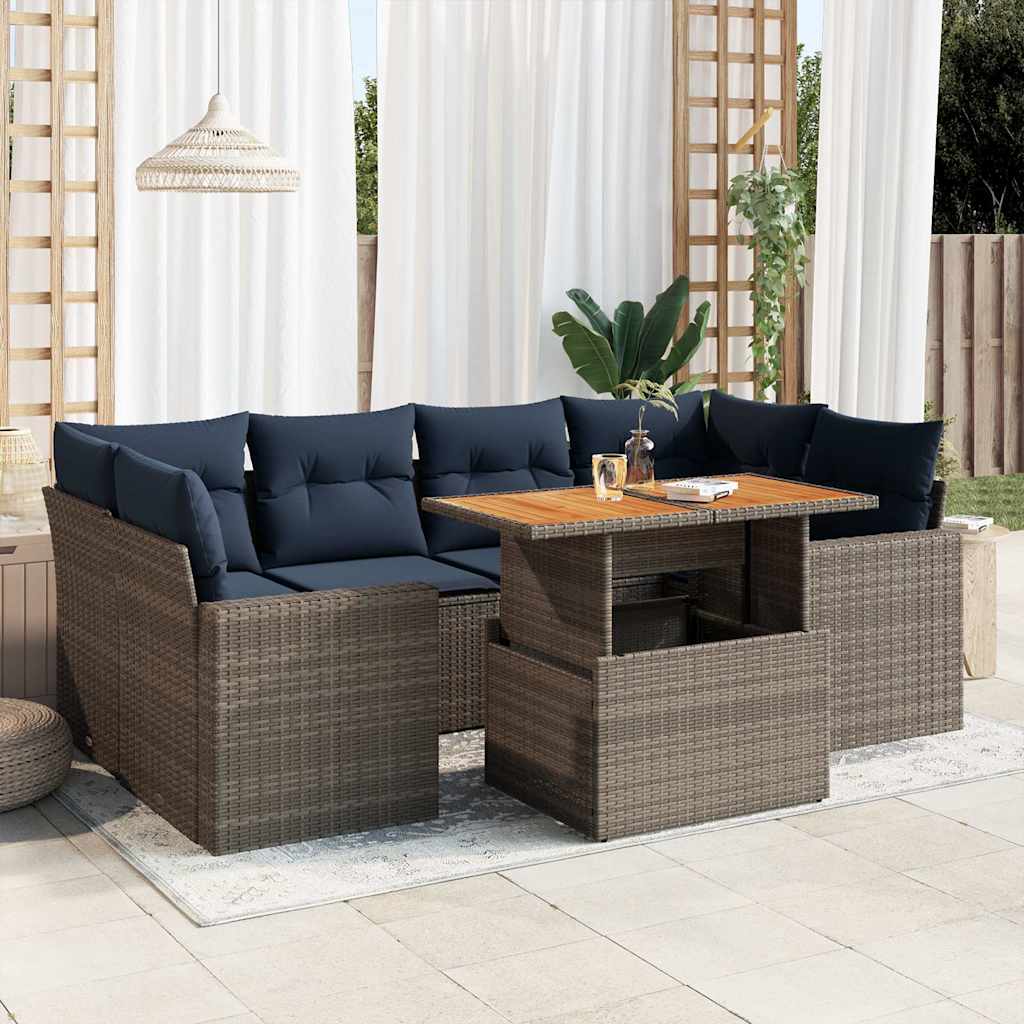 7-delige Loungeset met kussens poly rattan grijs is nu te koop bij PeponiXL, paradijselijk wonen!
