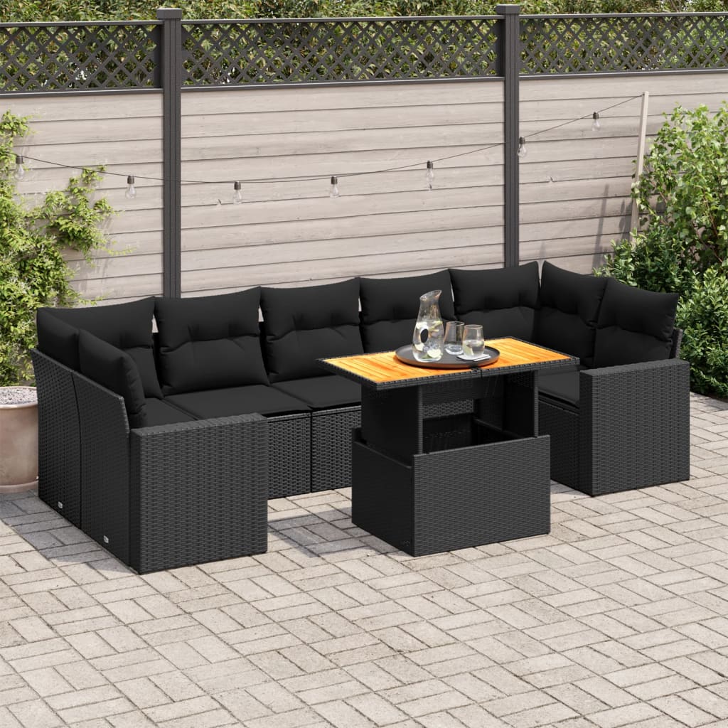 8-delige Loungeset met kussens poly rattan zwart is nu te koop bij PeponiXL, paradijselijk wonen!