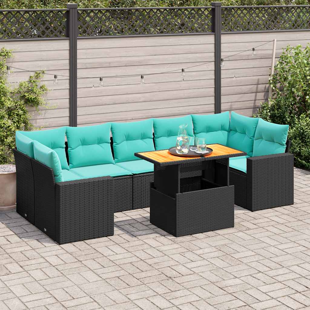 8-delige Loungeset met kussens poly rattan zwart is nu te koop bij PeponiXL, paradijselijk wonen!