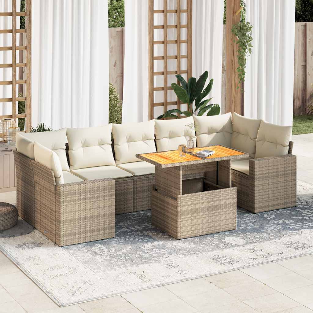 8-delige Loungeset met kussens poly rattan beige is nu te koop bij PeponiXL, paradijselijk wonen!