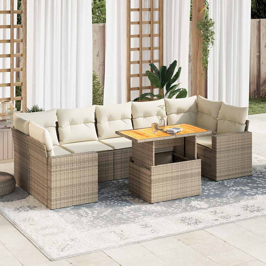 8-delige Loungeset met kussens poly rattan beige is nu te koop bij PeponiXL, paradijselijk wonen!