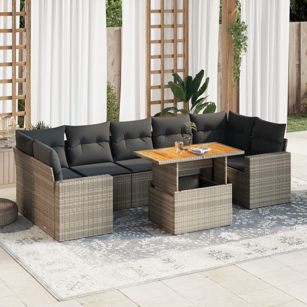 8-delige Loungeset met kussens poly rattan grijs is nu te koop bij PeponiXL, paradijselijk wonen!