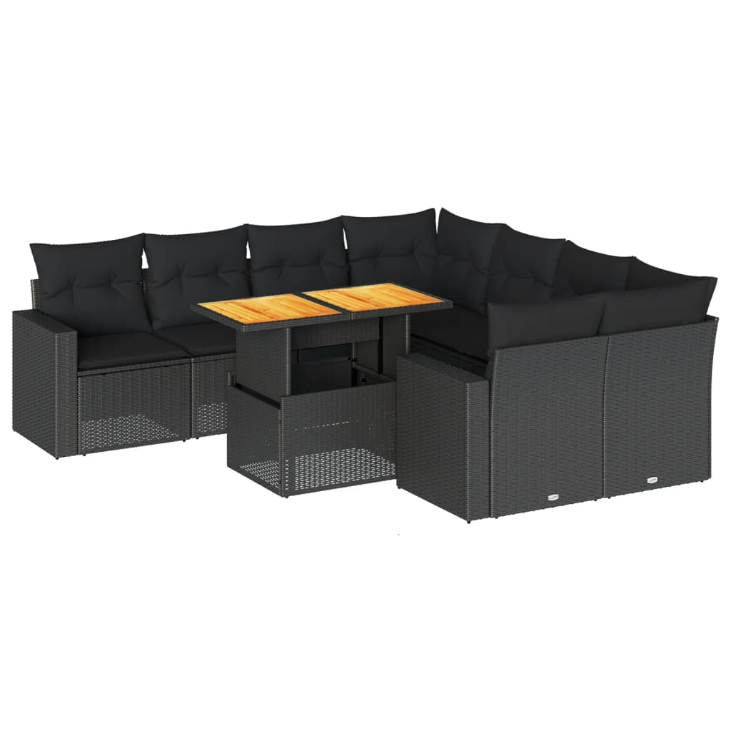 9-delige Loungeset met kussens poly rattan zwart is nu te koop bij PeponiXL, paradijselijk wonen!