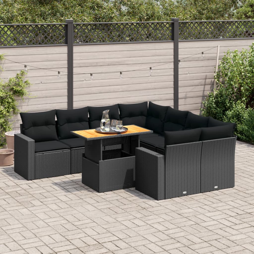 9-delige Loungeset met kussens poly rattan zwart is nu te koop bij PeponiXL, paradijselijk wonen!