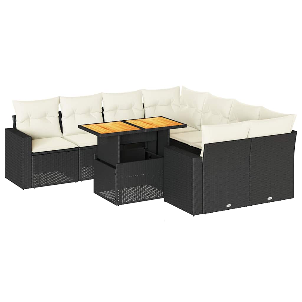 9-delige Loungeset met kussens poly rattan zwart is nu te koop bij PeponiXL, paradijselijk wonen!