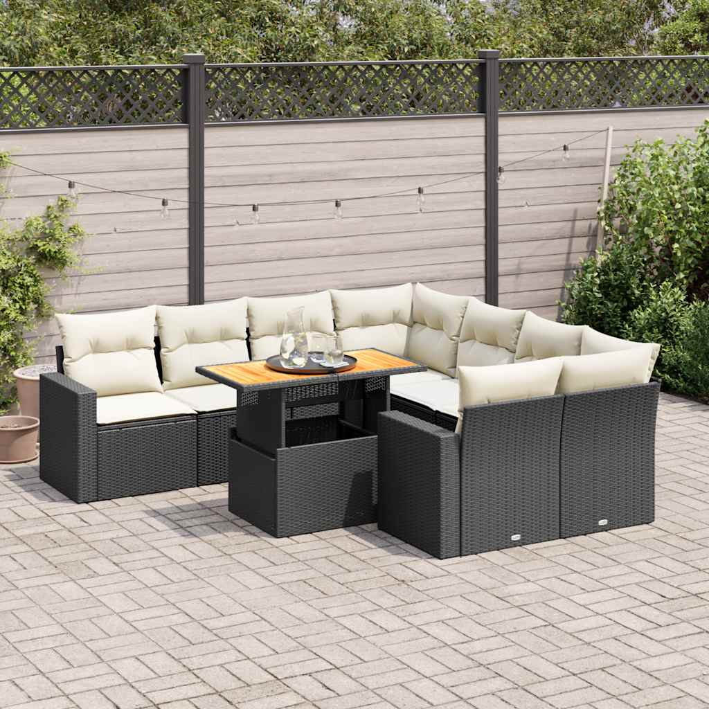 9-delige Loungeset met kussens poly rattan zwart is nu te koop bij PeponiXL, paradijselijk wonen!