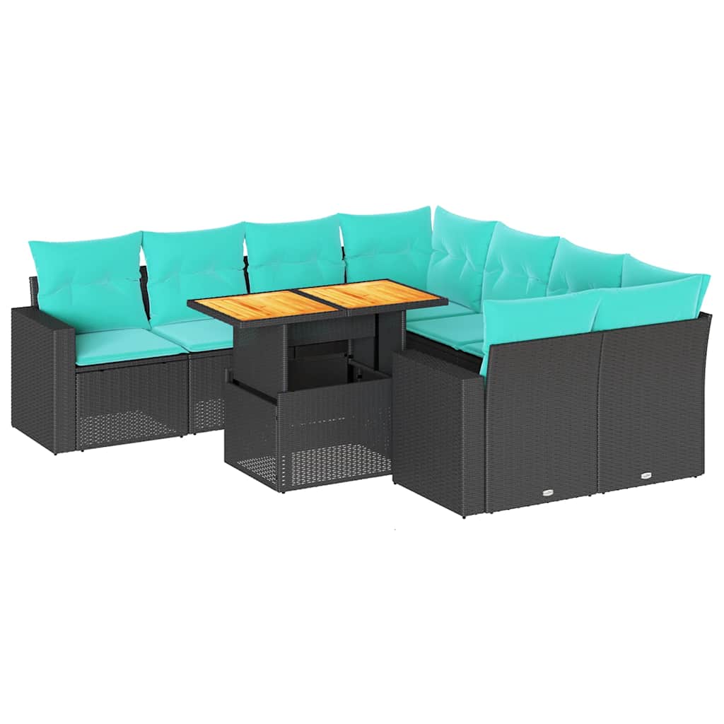 9-delige Loungeset met kussens poly rattan zwart is nu te koop bij PeponiXL, paradijselijk wonen!