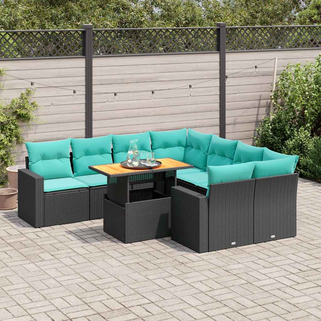 9-delige Loungeset met kussens poly rattan zwart is nu te koop bij PeponiXL, paradijselijk wonen!
