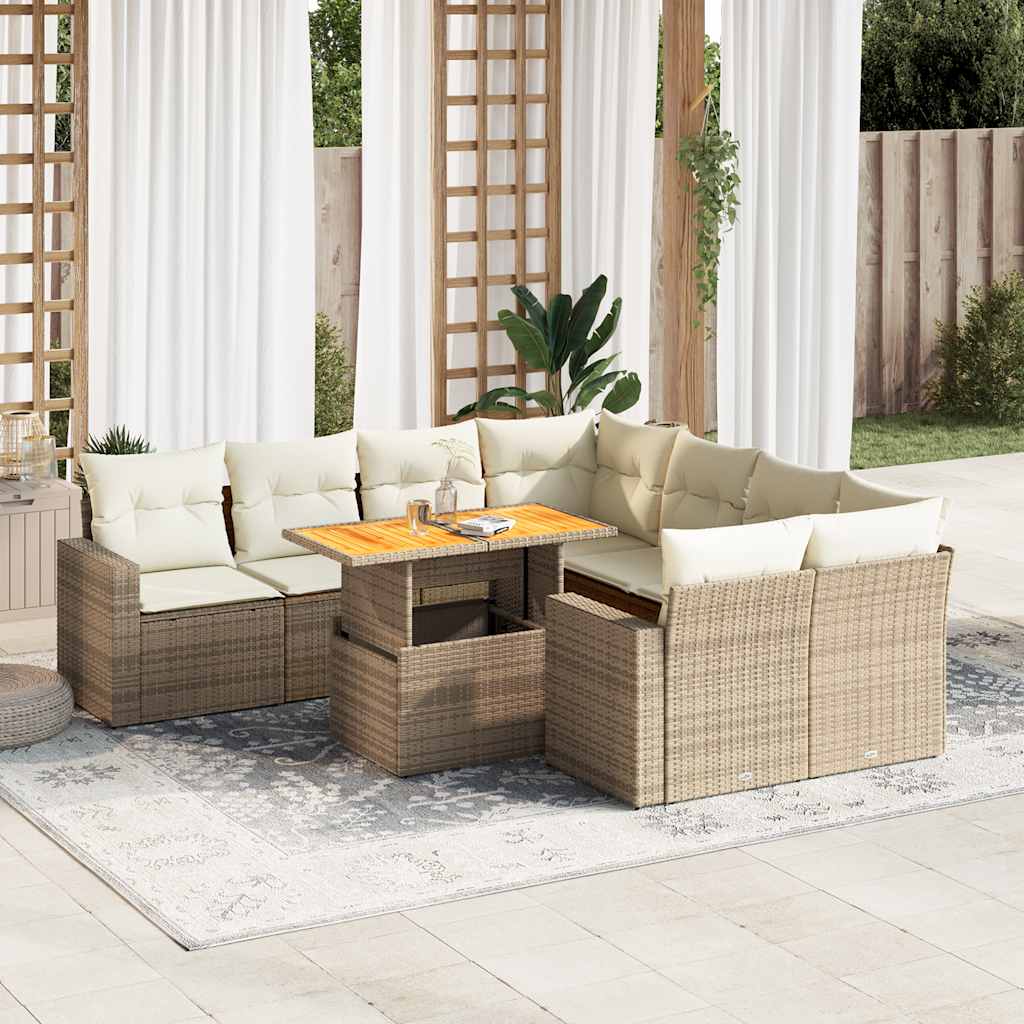 9-delige Loungeset met kussens poly rattan beige is nu te koop bij PeponiXL, paradijselijk wonen!
