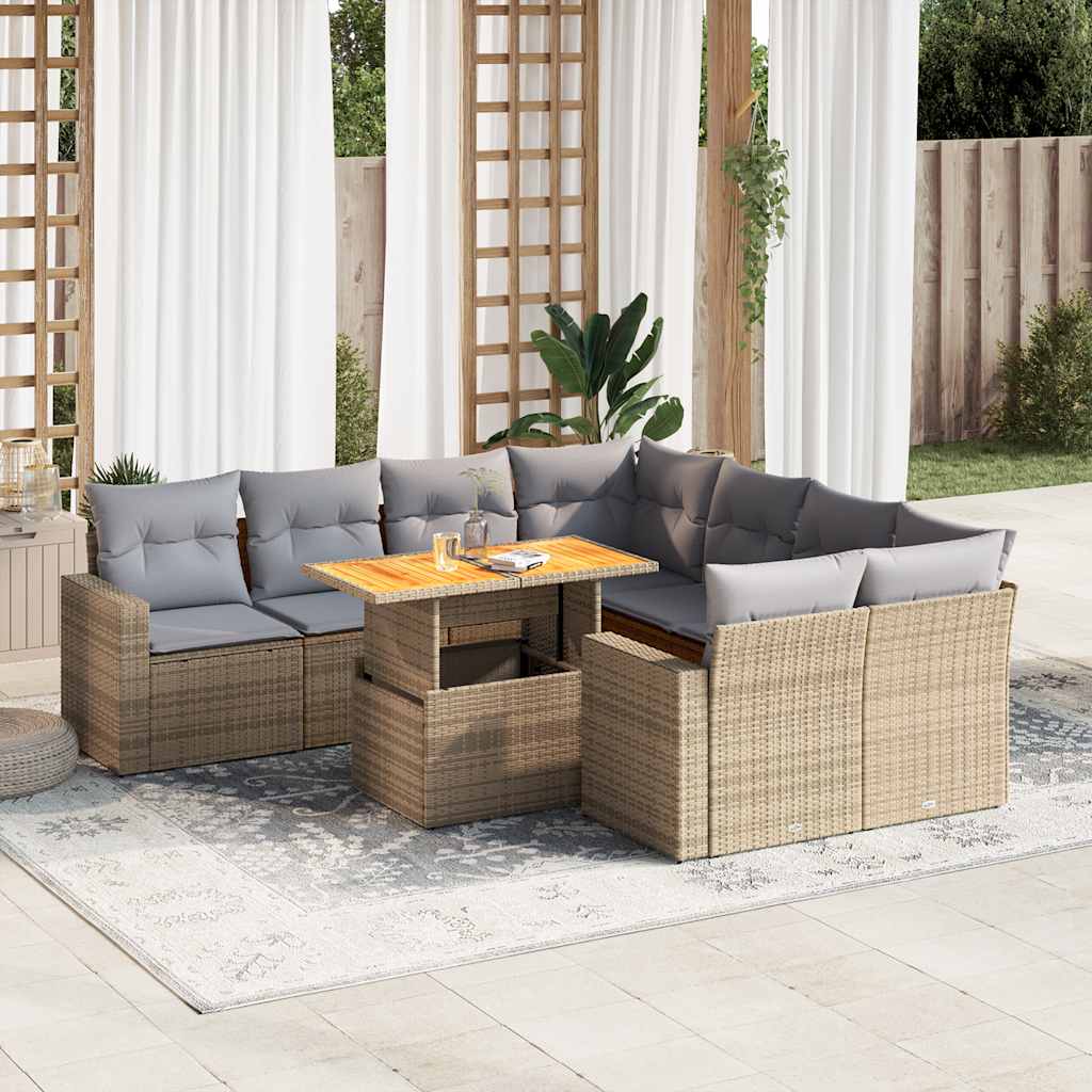 9-delige Loungeset met kussens poly rattan beige is nu te koop bij PeponiXL, paradijselijk wonen!
