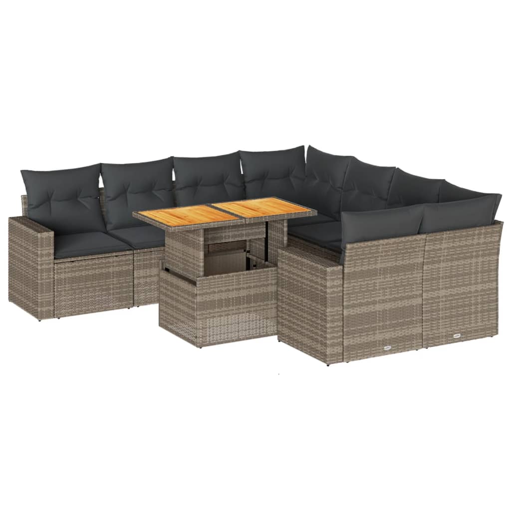 9-delige Loungeset met kussens poly rattan grijs is nu te koop bij PeponiXL, paradijselijk wonen!