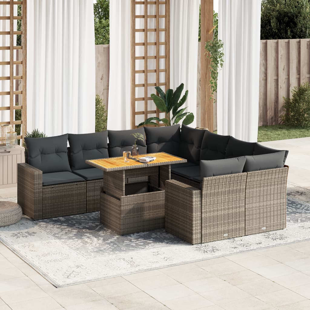 9-delige Loungeset met kussens poly rattan grijs is nu te koop bij PeponiXL, paradijselijk wonen!