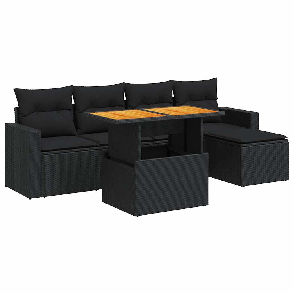 6-delige Loungeset met kussens poly rattan zwart is nu te koop bij PeponiXL, paradijselijk wonen!